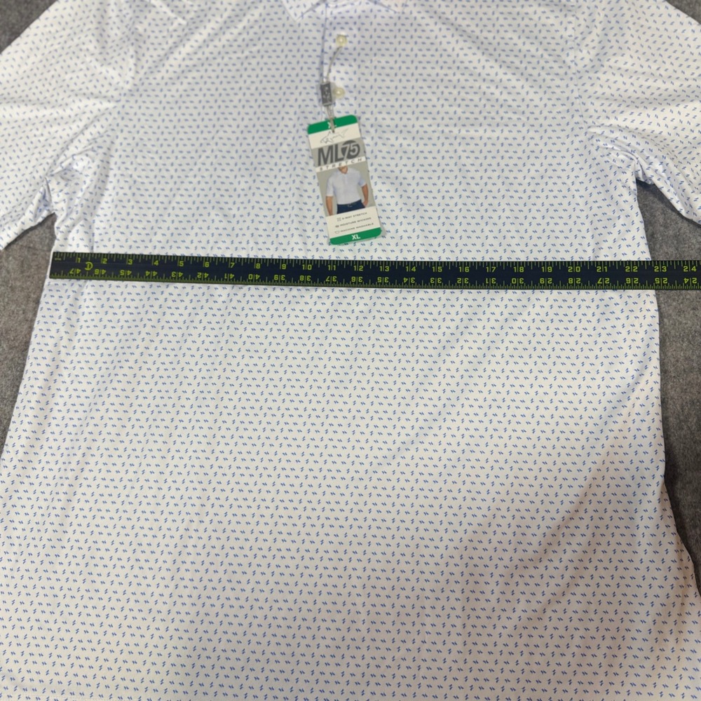 Greg Norman ML75 Stretch Mens XL White Blue Geometric Play Dry Golf Polo Shirt - Picture 3 of 7